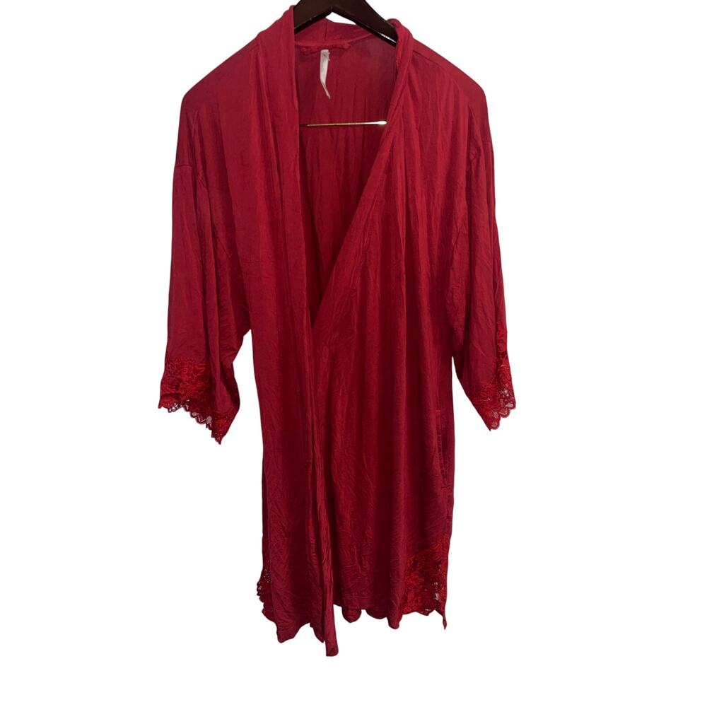 Soma Cool Nights Red Lace Trim Short Robe S/M